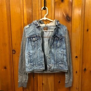 Denim jacket with a hood